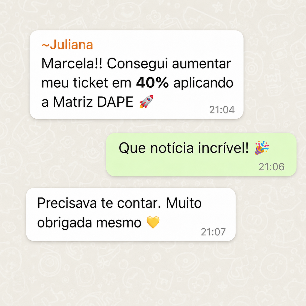 Print de depoimento no WhatsApp