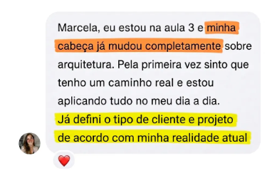 Print de depoimento de aluna no Direct do Instagram