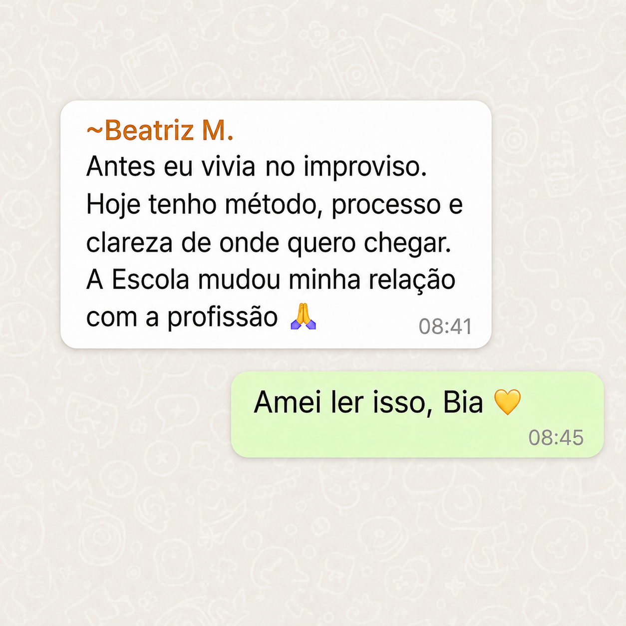 Print de depoimento no WhatsApp